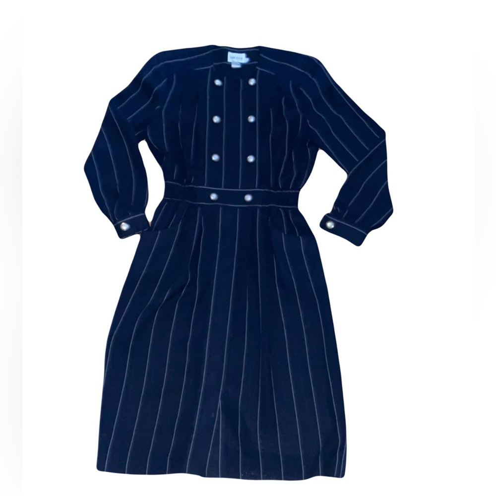 Vintage Leslie Fay striped office secretary 80s dress